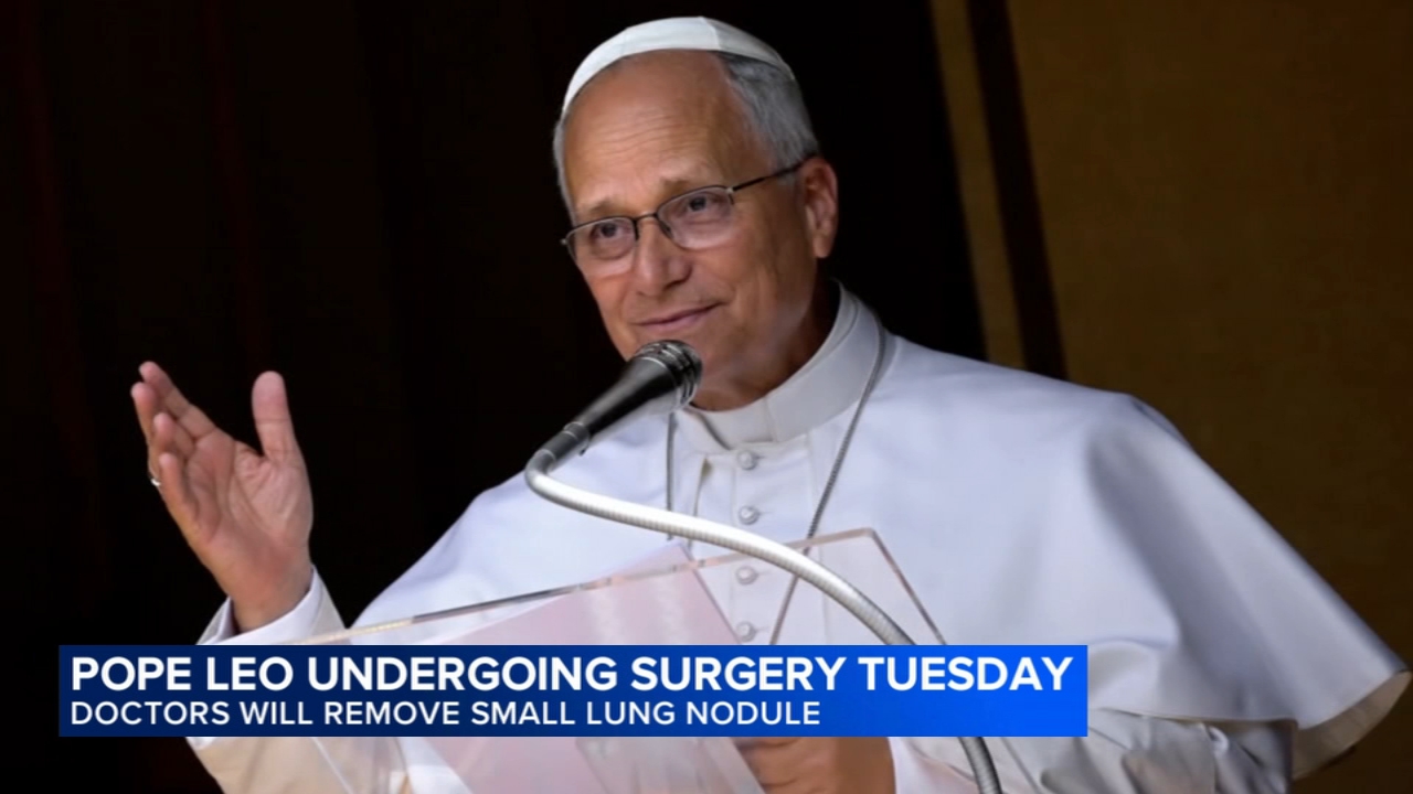 Pope Leo heads to hospital ahead of surgery to remove lung nodule

       — ABC 7 Bay Area, Burlingame Health news