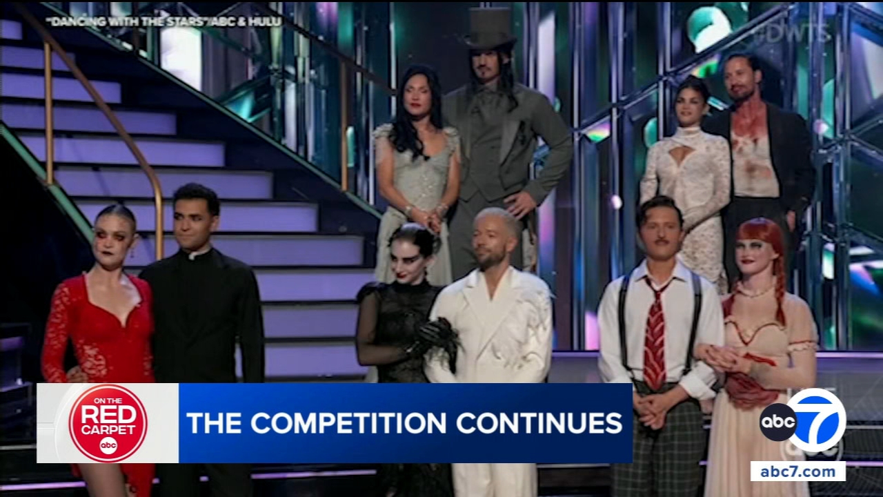 Xochitl Gomez and Val Chmerkovskiy performing a Contemporary dance on 'Dancing with the Stars' Halloween Night