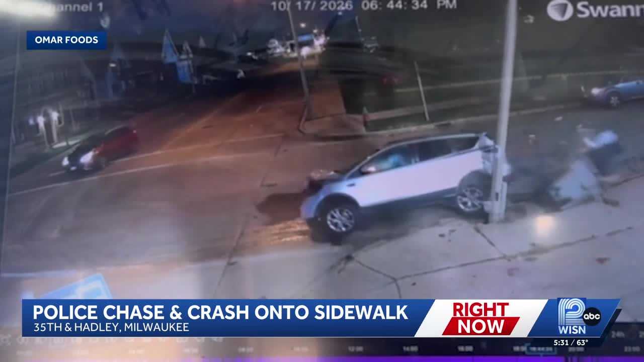 Video: Milwaukee police chase ends with crash onto sidewalk — WISN 12 Milwaukee, Burlingame Community news